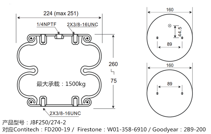 JBF250-274-2型橡胶空气气囊产品图纸